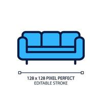 sofa pixel perfect rgb kleur icoon. sectioneel leer bank. inrichting voor leven kamer. hedendaags huis meubilair op te slaan. geïsoleerd vector illustratie. gemakkelijk gevulde lijn tekening. bewerkbare beroerte