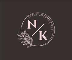 nk initialen brief bruiloft monogram logos sjabloon, hand- getrokken modern minimalistisch en bloemen Sjablonen voor uitnodiging kaarten, opslaan de datum, elegant identiteit. vector