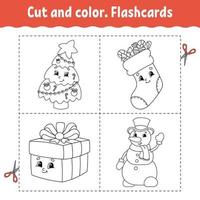 besnoeiing en kleur. geheugenkaart set. kleur boek voor kinderen. schattig tekenfilm karakter. zwart contour silhouet. Kerstmis thema. geïsoleerd Aan wit achtergrond. vector