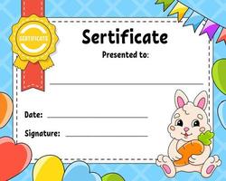 certificaat sjabloon voor kinderen. kleurrijk school- en peuter- diploma. met schattig karakter. vector illustratie.