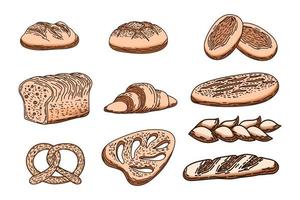 Frans brood bakkerij Product set, gekleurde vector illustratie. tabatiere, epi stokbrood, bagel en plakjes brood. bakken rollen, gebakje, pijn au laten staan, kleintjes pijnen en ets.