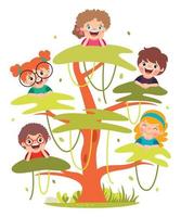 tekenfilm kinderen spelen Bij boom vector