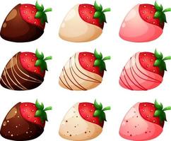 reeks van tekenfilm romantisch aardbeien in chocola. aardbeien voor Valentijnsdag dag vector