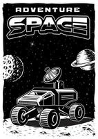 ruimte poster in wijnoogst stijl met ruimte rover illustratie. vector