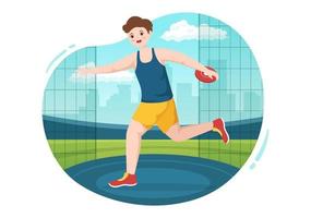 discus Gooi spelen atletiek illustratie met het werpen een houten bord in sport- kampioenschap vlak tekenfilm hand- getrokken Sjablonen vector