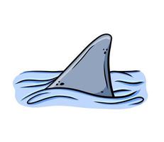 haai vin. roofzuchtig vis onder water met golven. tekening voor afdrukken met gevaarlijk marinier dier. vlak tekenfilm illustratie vector