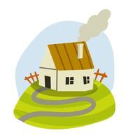 dorp huis. landelijk is een wit gebouw met een rood dak. kinderen tekening. knus huis. vlak tekenfilm illustratie vector