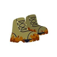 wandelen laarzen. stevig bruin leer reizen schoenen. reiziger kleding item. tekening tekenfilm vector