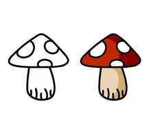 giftig paddestoel. vlieg agaric met rood kap. schets tekenfilm illustratie vector