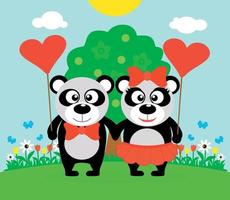 Valentijnsdag dag achtergrond kaart met panda's vector