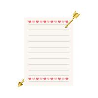 papier Notitie met hart elementen en gouden Cupido pijl. Valentijnsdag dag blanco papier voor creatief ontwerp. vector illustratie