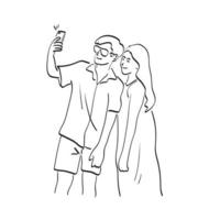 mastlijn kunst minnaar nemen selfie illustratie vector hand- getrokken geïsoleerd Aan wit achtergrond