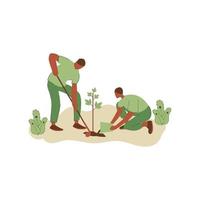 vector illustratie van mensen aanplant bomen. concept van besparing de aarde. ecologie vrijwilligerswerk concept. ontwerp voor ecologie activisme