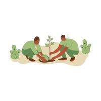 vector illustratie van mensen aanplant bomen. concept van besparing de aarde. ecologie vrijwilligerswerk concept. ontwerp voor ecologie activisme