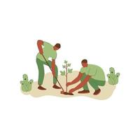 vector illustratie van mensen aanplant bomen. concept van besparing de aarde. ecologie vrijwilligerswerk concept. ontwerp voor ecologie activisme