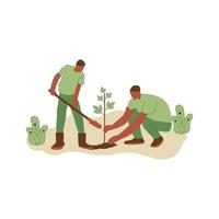 vector illustratie van mensen aanplant bomen. concept van besparing de aarde. ecologie vrijwilligerswerk concept. ontwerp voor ecologie activisme