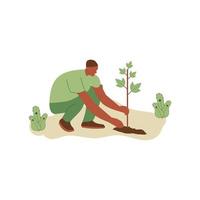 vector illustratie van mensen aanplant bomen. concept van besparing de aarde. ecologie vrijwilligerswerk concept. ontwerp voor ecologie activisme