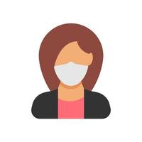 avatar icoon vervelend beschermend gezicht masker. vrouw in vlak stijl met medisch masker. vector illustratie
