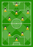 Amerikaans voetbal veld- met groen gras en met elf spelers. vector illustratie