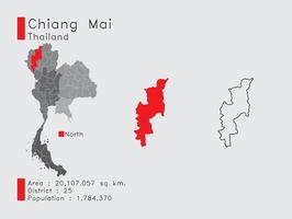Chiang mai positie in Thailand een reeks van infographic elementen voor de provincie. en Oppervlakte wijk bevolking en schets. vector met grijs achtergrond.