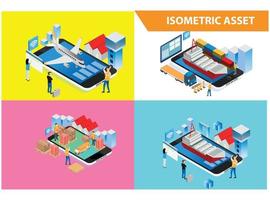 modern 3d isometrische reeks verzameling slim expeditie technologie illustratie in wit geïsoleerd achtergrond met mensen en digitaal verwant Bedrijfsmiddel vector