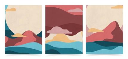 modern abstract landschap poster ontwerp met Golf ornament. natuur kunst achtergrond sjabloon. kinderkamer posters berg vector