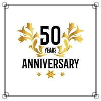 50e verjaardag logo, luxueus gouden en zwart kleur vector ontwerp viering.