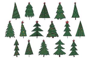 Kerstmis boom hand- getrokken clip art. net tekening set. single element voor kaart, afdrukken, ontwerp, decor vector