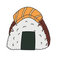 hand- getrokken onigiri clip art. Japans snel voedsel gemaakt van rijst. rijst- bal in noch ik zeewier vector