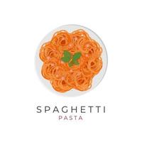 spaghetti pasta illustratie logo met ham plakjes vector