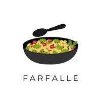 logo illustratie van pasta farfalle of vlinder pasta Aan een zwart bord met een lepel vector