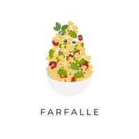 logo illustratie van farfalle pasta of vlinder pasta in een kom met compleet groente vulling vector