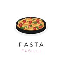 fusilli pasta illustratie logo met vers tomaten en basilicum vector