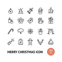 Kerstmis teken zwart dun lijn icoon set. vector