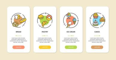 bakkerij app schermen kaarten set. vector