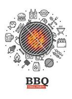 bbq partij uitnodiging concept met realistisch gedetailleerd 3d barbecue grillen. vector