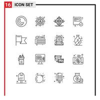 schets pak van 16 universeel symbolen van vlag boodschappen doen rijbaan pakket doos bewerkbare vector ontwerp elementen
