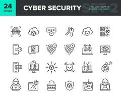 cyber veiligheid vector lijn icoon set. privacy en internet bescherming icoon verzameling. computer en smartphone netwerk veiligheid symbolen. bewerkbare pixel perfect. een deel 2