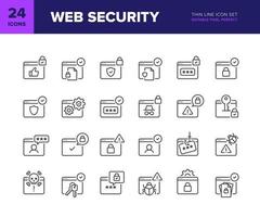 web veiligheid vector lijn icoon set. website privacy en persoonlijk gegevens bescherming icoon verzameling. web bladzijde internet veiligheid symbolen. bewerkbare pixel perfect