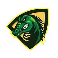 krokodil groen mascotte logo met schild vector