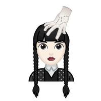 vrouw met zwart haar- en hand- Aan hoofd. woensdag concept. groot grootte van pale emoji gezicht vector