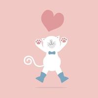 schattig en lief wit kat met hart, gelukkig Valentijnsdag dag, liefde concept, vlak vector illustratie tekenfilm karakter kostuum ontwerp