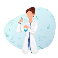 Internationale dag van Dames en meisjes in wetenschap. vrouw scheikundige, wetenschapper in een badjas voert experimenten. vector illustratie.