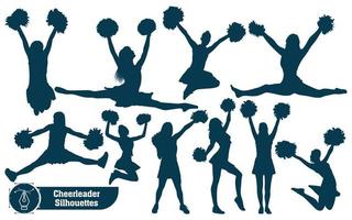 verzameling cheerleader-silhouet in verschillende posities vector