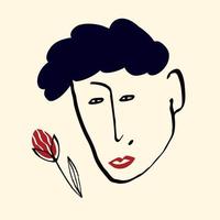 elegant ansichtkaart met een Mens en een roos voor valentijnsdag dag kaart in tekening stijl. vector illustratie