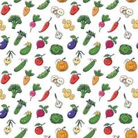 groenten naadloos patroon met kawaii tekens Aan wit achtergrond. perfect voor veganistisch, vegetarisch, behang, voedsel achtergrond, kleding stof, omhulsel papier, textiel. tekenfilm vector illustratie.