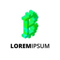 logo met groen bitcoin embleem in isometrisch. vector illustratie