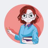 portret van jong vrouw leraar onderwijs in klas vector illustratie pro downloaden