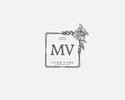eerste mv schoonheid monogram en elegant logo ontwerp, handschrift logo van eerste handtekening, bruiloft, mode, bloemen en botanisch met creatief sjabloon. vector