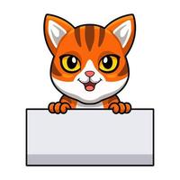 schattig oranje gestreept kat tekenfilm Holding blanco teken vector